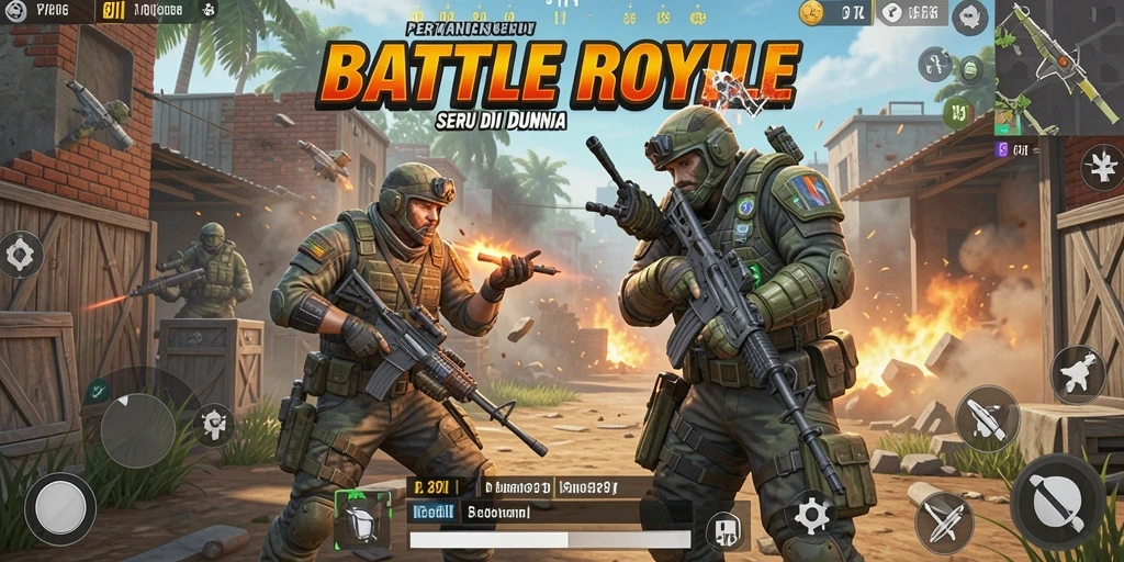 Tampilan gameplay seru di 8II dengan para pemain bertempur di medan pertempuran Battle Royale.