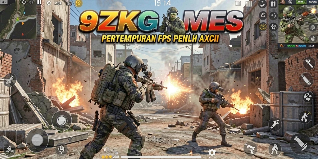 Screenshot gameplay 9ZKGAMES yang menunjukkan aksi pertempuran FPS mendebarkan.