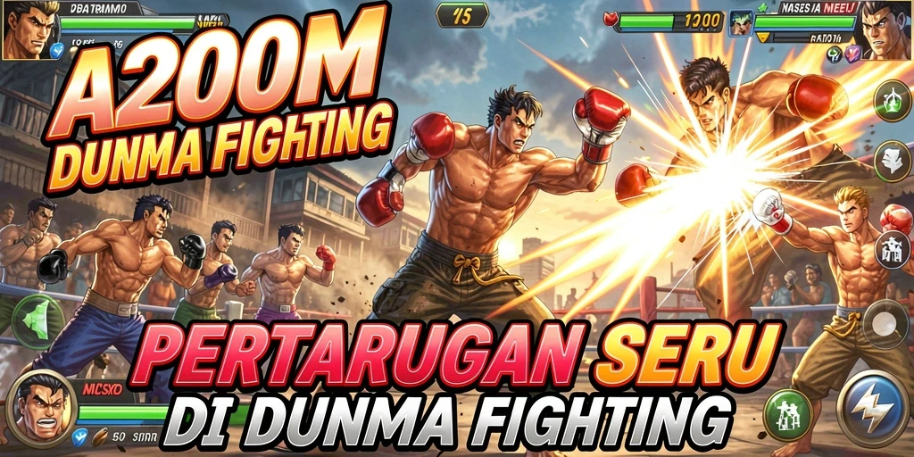 Screenshot A200M menampilkan pertarungan intens dengan karakter yang dinamis.