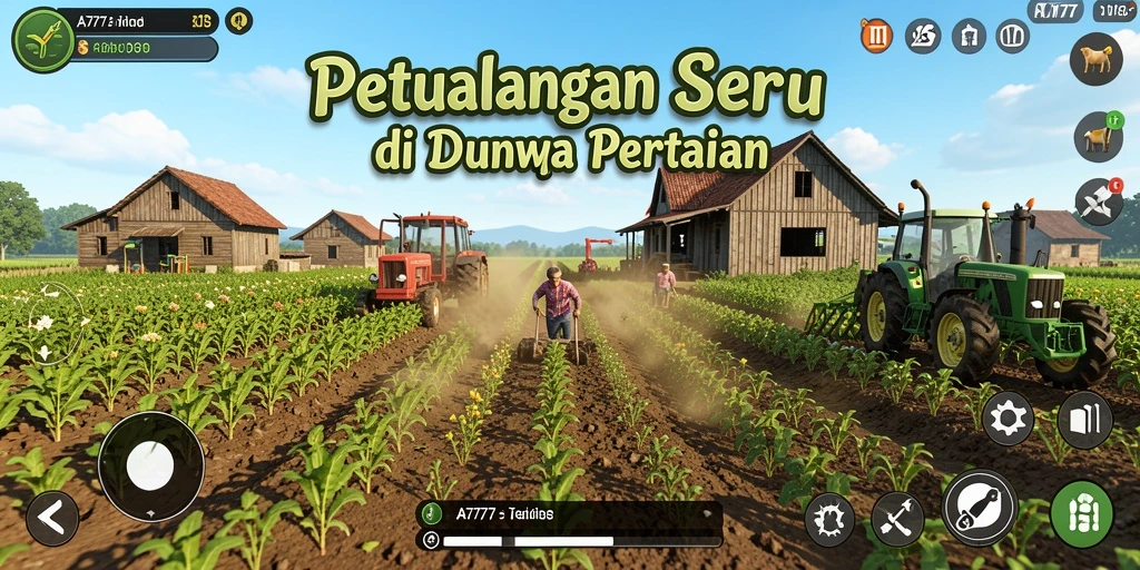 Screenshot A7777 menunjukkan suasana pertanian yang cerah dan penuh warna.