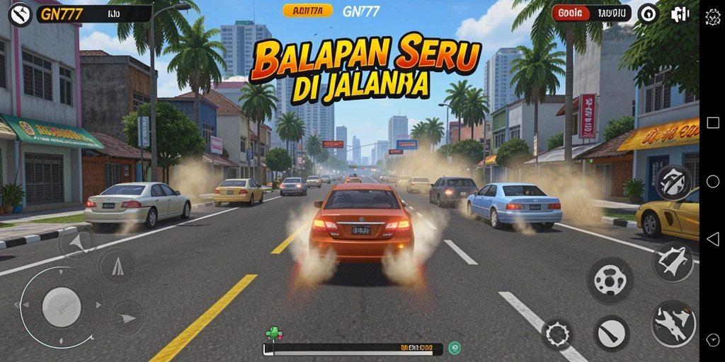 Screenshot gameplay GN777 menampilkan aksi balapan yang mendebarkan.