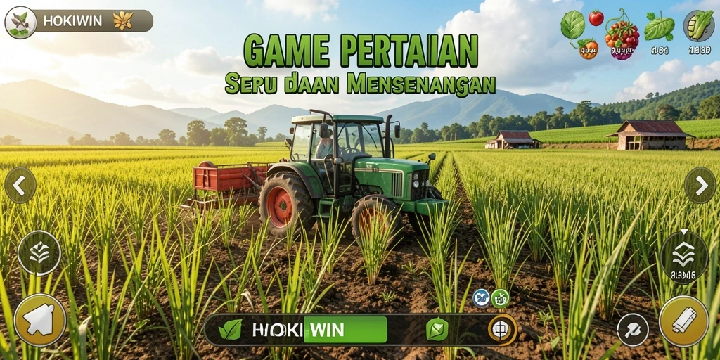 Tampilan gameplay HOKIWIN dengan suasana pertanian yang ceria.