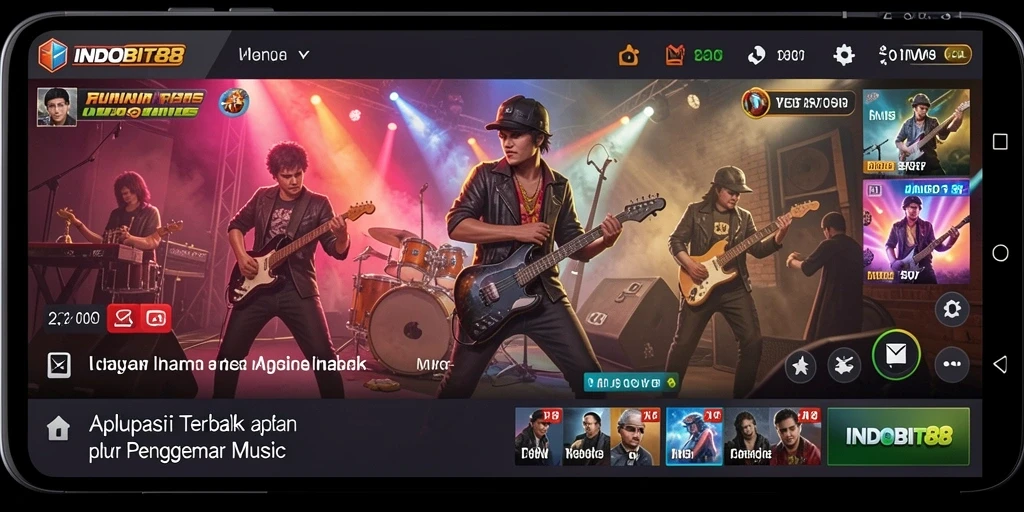 Screenshot gameplay INDOBIT88 menampilkan pengguna bernyanyi dengan lirik di layar.