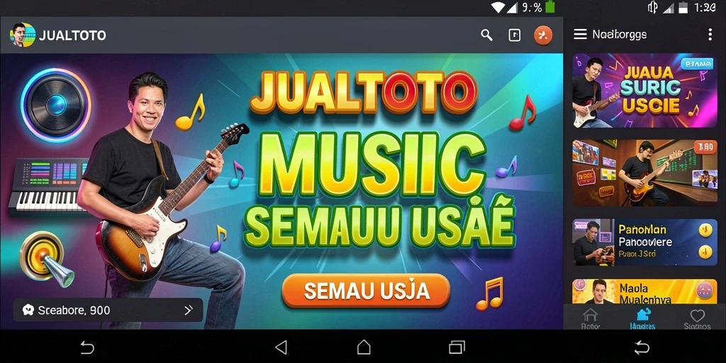 Screenshot utama JUALTOTO menampilkan gameplay seru dengan berbagai alat musik.