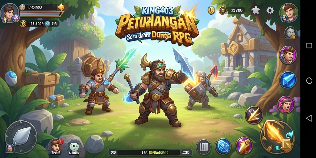 Screenshot gameplay KING403 menunjukkan aksi seru dalam pertarungan RPG.