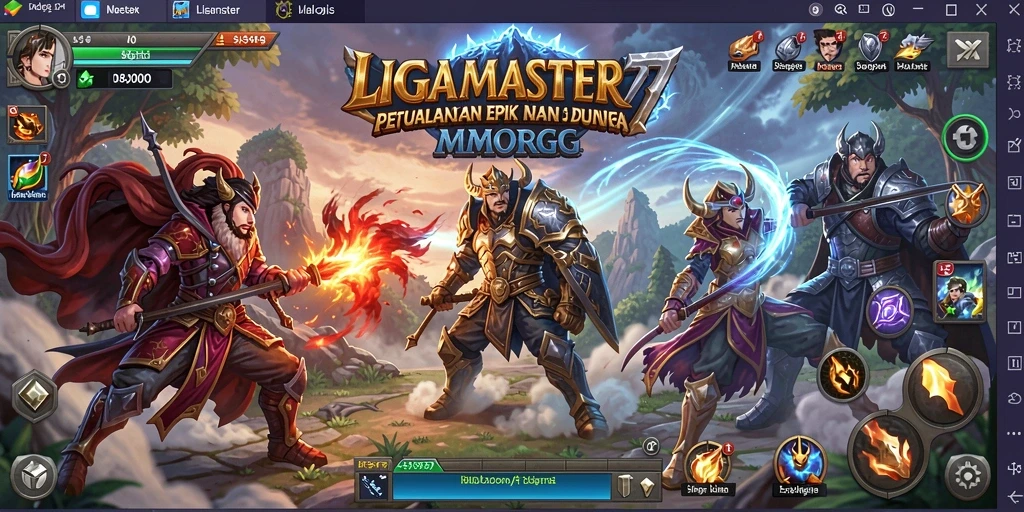 Tampilan gameplay epik dalam dunia MMORPG LIGAMASTER77.