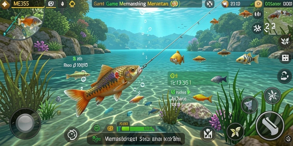 Tampilan utama gameplay ME355 dengan aksi memancing yang menarik.