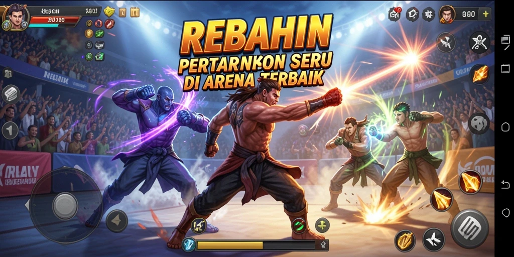 Tangkapan layar menunjukkan pertarungan epik di REBAHIN dengan grafis menawan.