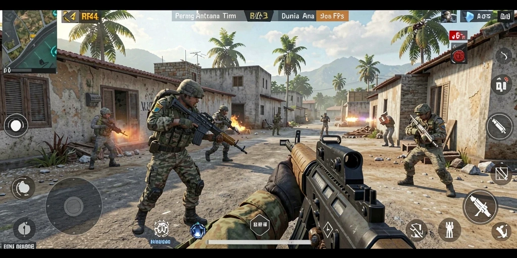 Screenshot gameplay <strong>RR44</strong> menunjukkan pertempuran mendebarkan di arena yang penuh aksi.