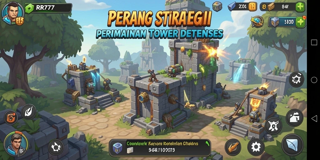Screenshot permainan menunjukkan aksi seru dalam Tower Defense.