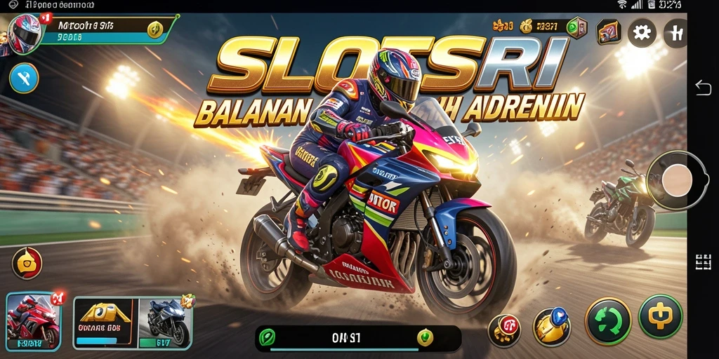 Tampilan gameplay cepat dan mendebarkan di SLOTSRI motor racing.