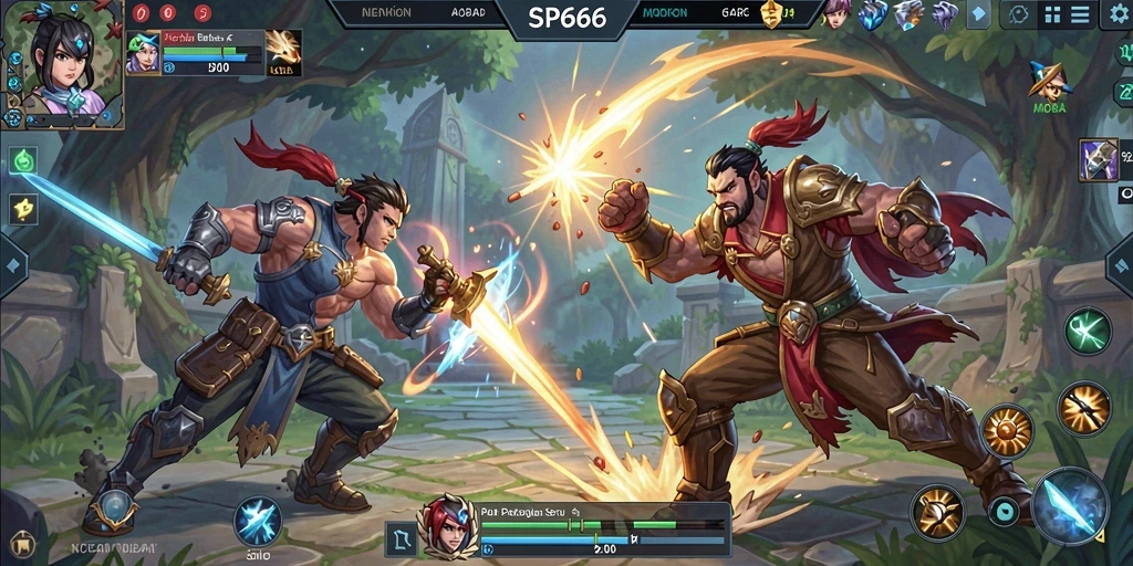 Screenshot gameplay SP666 menampilkan aksi seru di arena MOBA.