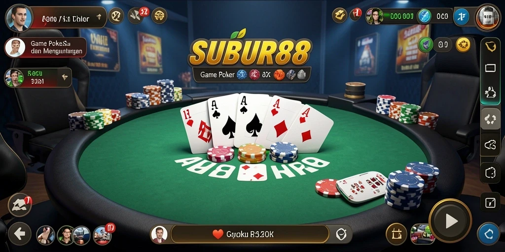 Tampilan screenshot utama menampilkan gameplay strategis Poker.