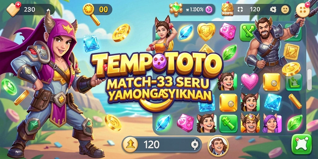 Screenshot utama TEMPOTOTO menampilkan gameplay seru dan penuh warna dari Match-3.
